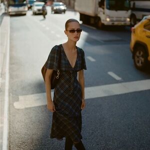 NWT Reformation Slate Plaid Tyra Dress